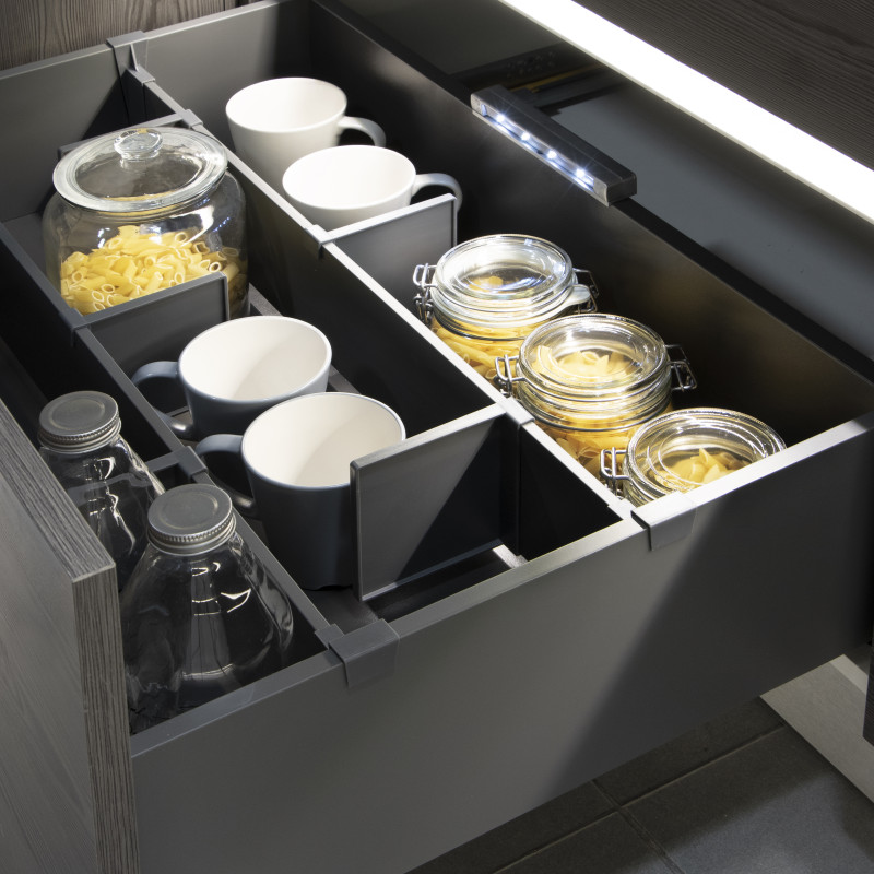 Kit di accessori divisori per interno cassetti Vertex-Concept, larghezza 900 mm, Alluminio e Tecnoplastica, Grigio antraci