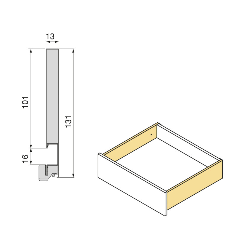 Cassetto esterno Vertex con regolazione 3D altezza 131mm, 40kg, profondità 450mm, Acciaio, Grigio antracite