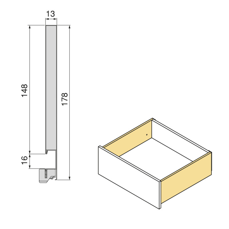 Cassetto esterno Vertex con regolazione 3D altezza 93mm, 40kg, profondità 270mm, Acciaio, Verniciato bianco