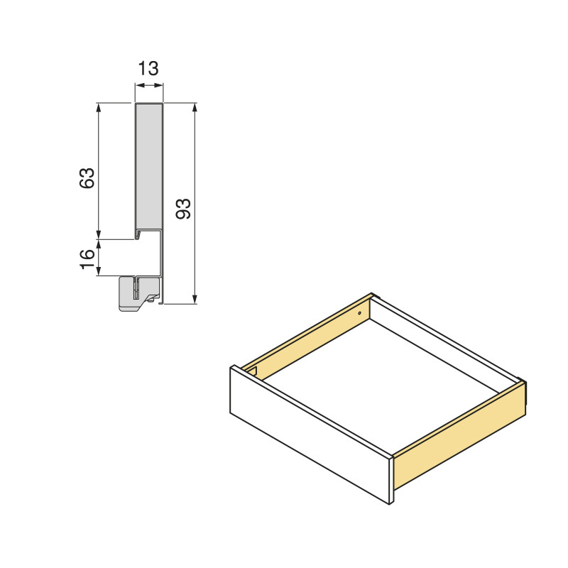 Cassetto esterno Vertex con regolazione 3D altezza 93mm, 40kg, profondità 550mm, Acciaio, Grigio antracite