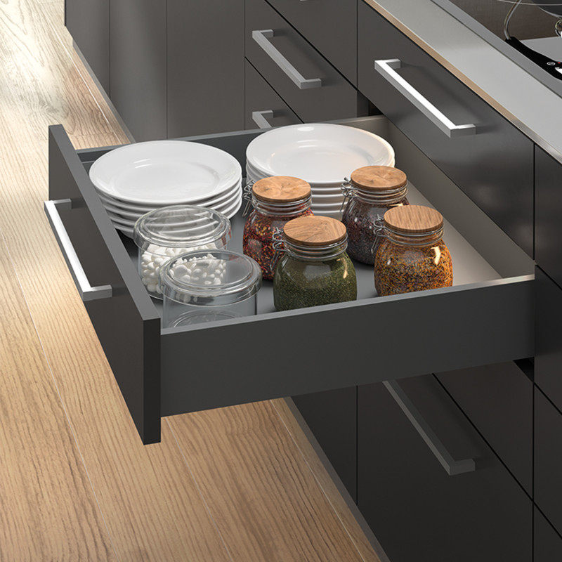 Cassetto esterno Vertex con regolazione 3D altezza 83mm, 40kg, profondità 450mm, Acciaio, Verniciato bianco