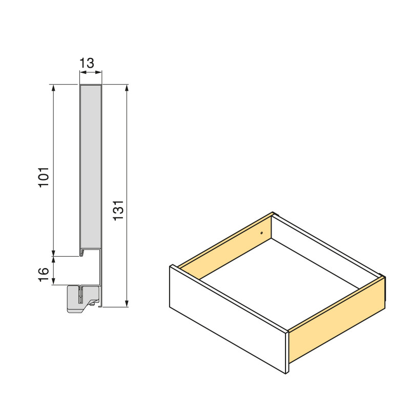 Cassetto Vertex Push Sincro con regolazione 3D, altezza 131mm , 40kg, profondità 500mm, Acciaio, Verniciato bianco