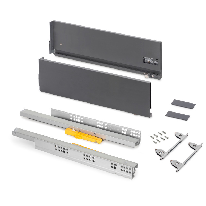 Cassetto esterno Vertex con regolazione 3D altezza 93mm, 40kg, spessore del pannello di 18mm, profondità 450mm, Acciaio