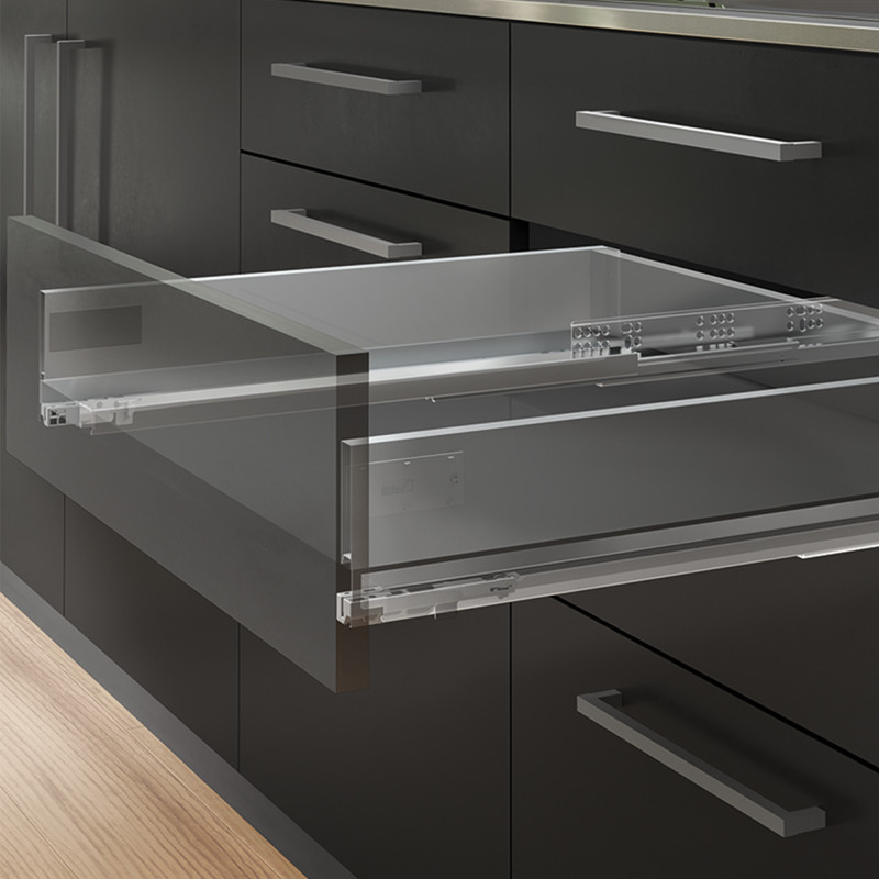 Cassetto esterno Vertex con regolazione 3D altezza 178mm, 40kg, spessore del pannello di 18mm, profondità 350mm, Acciaio