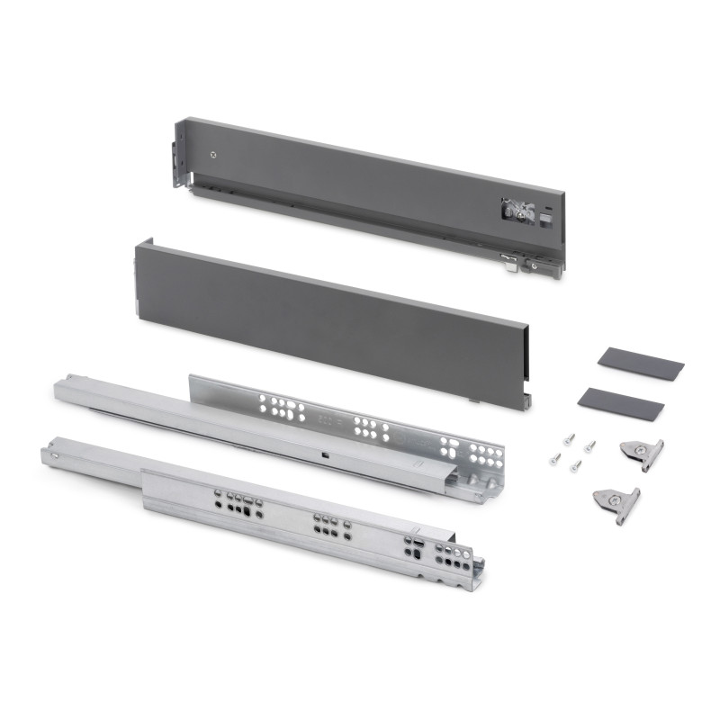 Cassetto esterno Vertex con regolazione 3D altezza 131mm, 40kg, spessore del pannello di 18mm, profondità 500mm, Acciaio