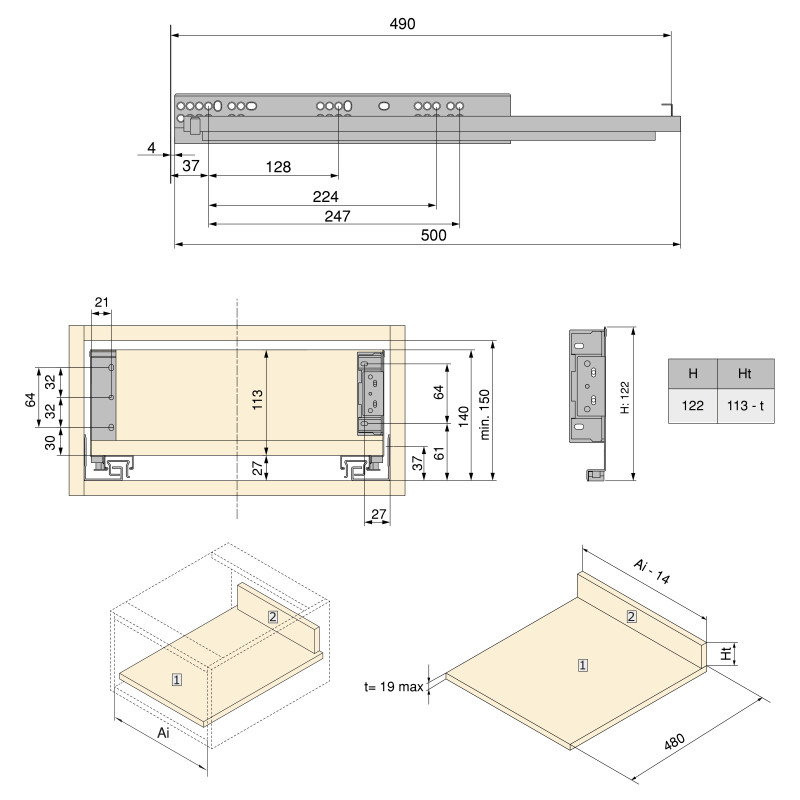 Cassetto esterno Simplex 25 kg, altezza 159 mm, profondità 440 mm, Acciaio, Verniciato bianco