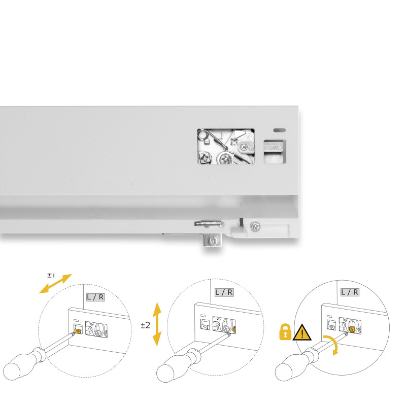 Cassetto esterno Protone 30kg, guide di estrazione totale con una chiusura soft, altezza 93mm, profondità 500mm, Acciaio