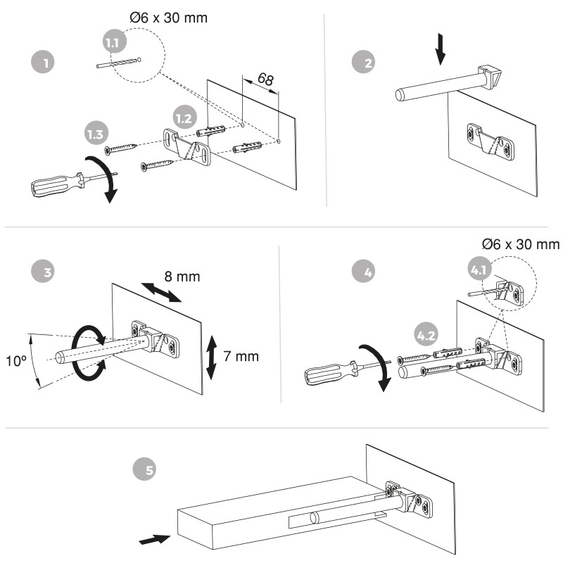 Lotto di 10 eccentrici diametro 35 mm con perno, bussola M8 e copertura in Tecnoplastica Bianca, per pannelli da 20 mm, Za