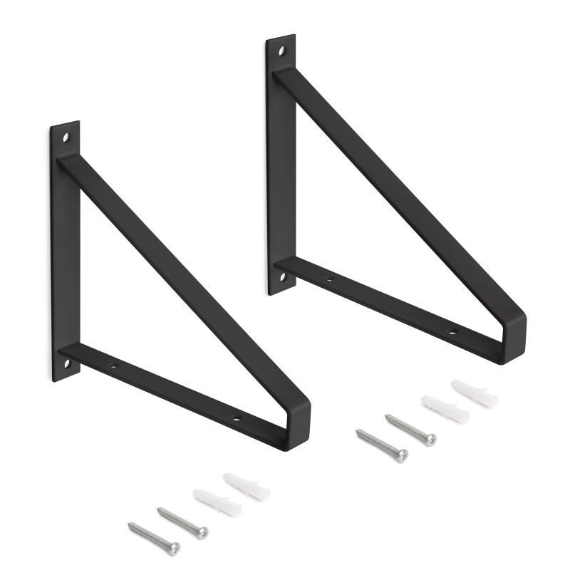 Set di supporti per mensole in legno Shelf con gancio integrato, Acciaio, Verniciato bianco