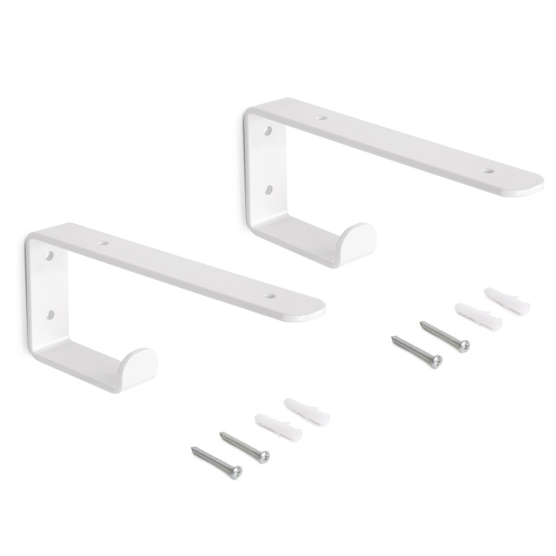 Set di supporti per mensole in legno Shelf con gancio integrato, Acciaio, Verniciato nero