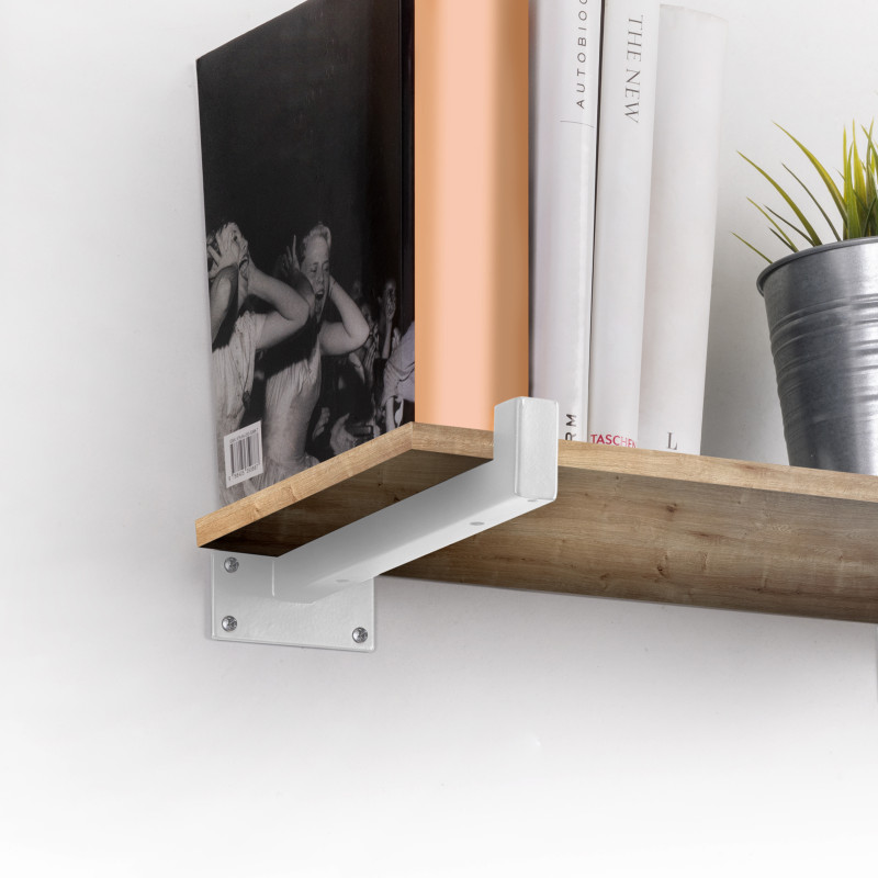 Set di supporti per mensole in legno Shelf dritto con tubo quadro, Acciaio, Verniciato nero