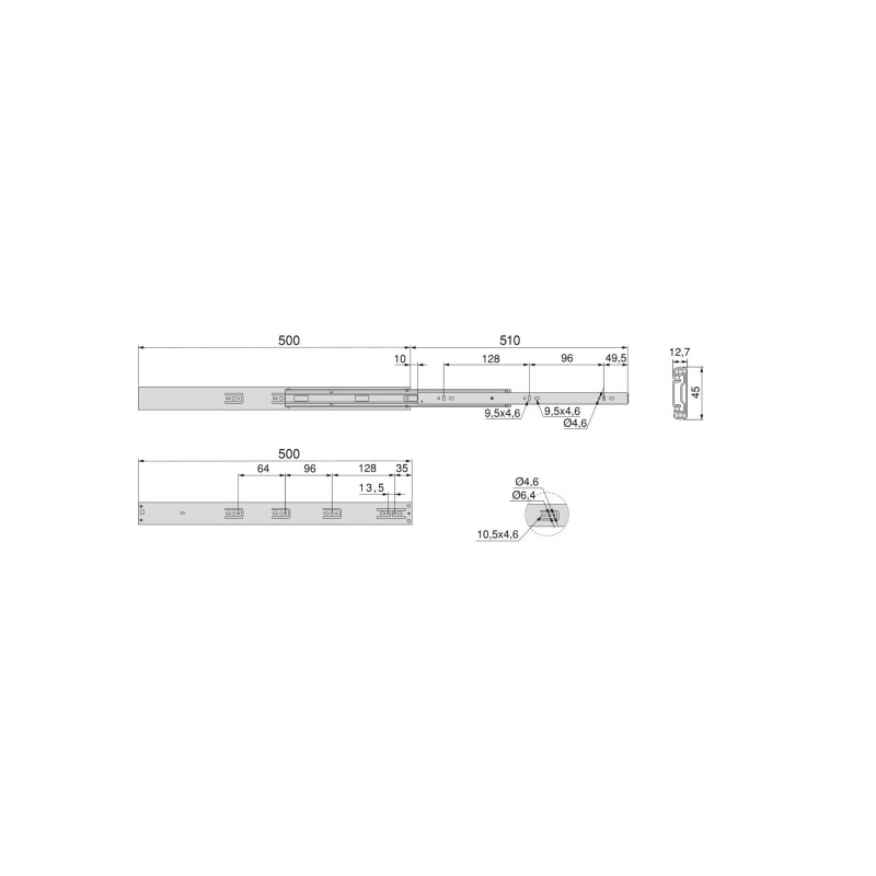 Set di guide a sfere per cassetti con estrazione totale e chiusura soft, altezza 45 mm, lunghezza 550 mm, Acciaio, Zincato