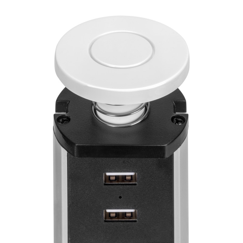 Multipresa estraibile Vertikal, 3 prese Schuko, 2 USB tipo A, Tecnoplastica e Alluminio, Verniciato nero