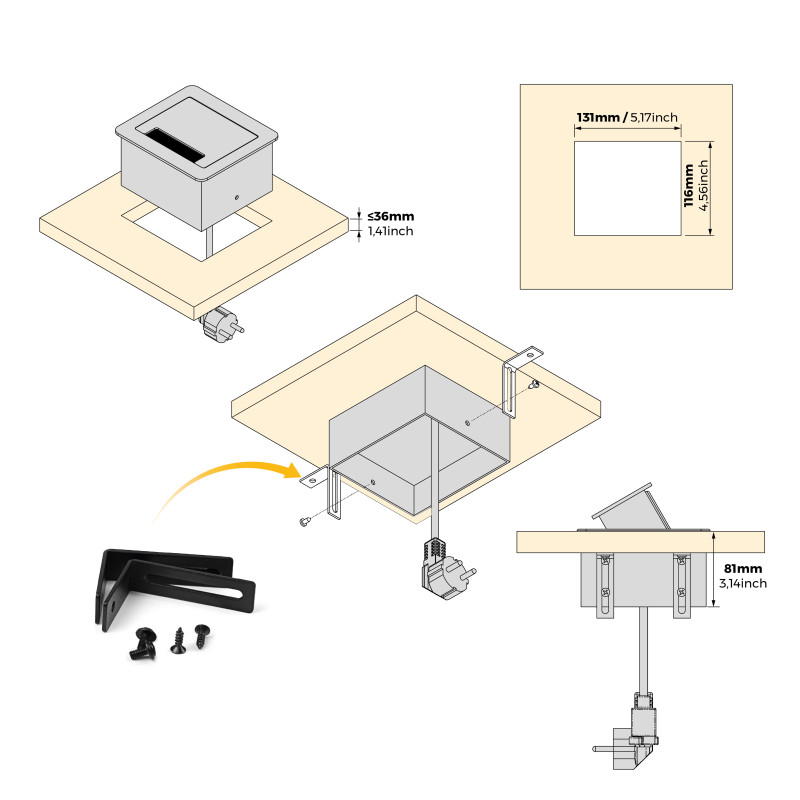 Multiconnettore da tavolo Atom 26 Lite, 225x111 mm, 2 prese Schuko, 1 USB Tipo A, 1 USB Tipo C, Zama-Acciaio-Plastica, Bia