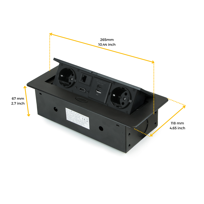 Multiconnettore Atom 26, 225x111mm, 2 prese Schuko, 1 USB tipo A, 1 USB tipo C, 1 RJ45, 1 HDMI, Zama-Acciaio-Plastica, Gri