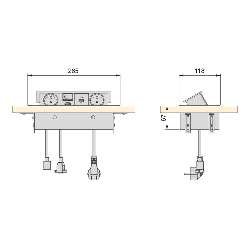 Multiconnettore Atom 26, 225x111mm, 2 prese Schuko, 1 USB Tipo A, 1 USB Tipo C, 1 RJ45, 1 HDMI, Zama-Acciaio-Plastica, Ner