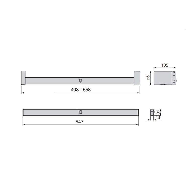 Barra Appendiabiti per armadi con luce LED Castor, batteria estraibile e sensore di movimento, L558 mm, Tecnoplastica e Al
