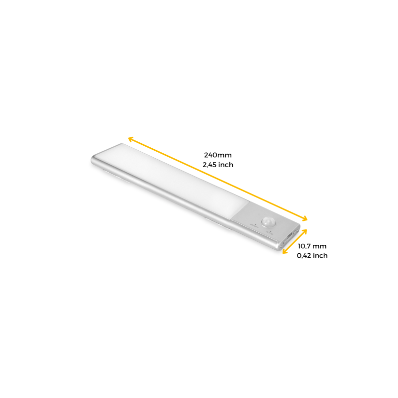 Lampada LED ricaricabile con USB Kaus con sensore di movimento, L400mm, Tecnoplastica e Alluminio, Anodizzato opaco