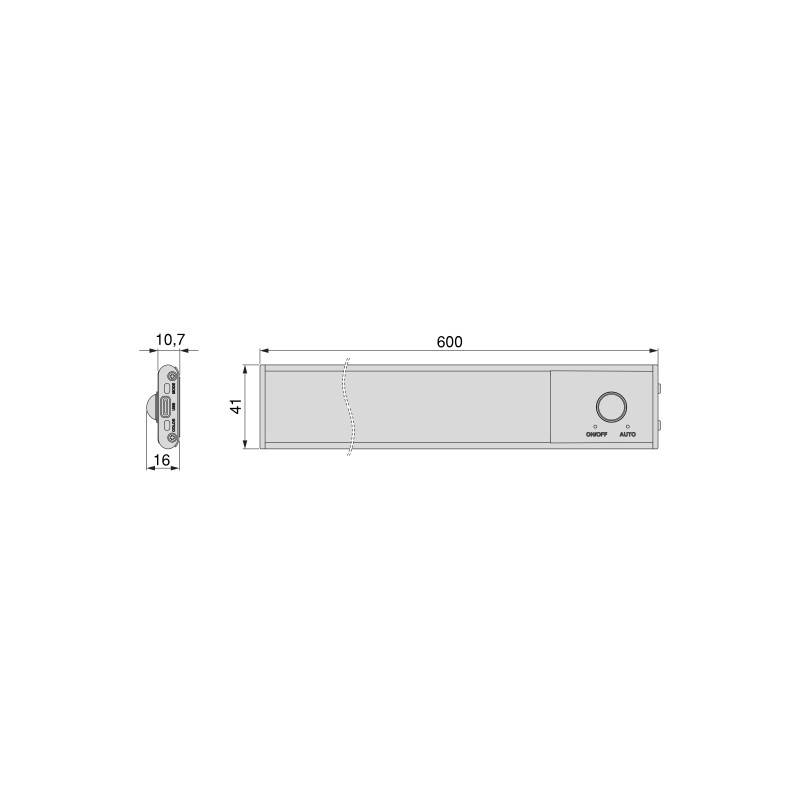 Lampada LED ricaricabile USBKaus con sensore di prossimità, L240mm, Tecnoplastica e Alluminio, Anodizzato opaco
