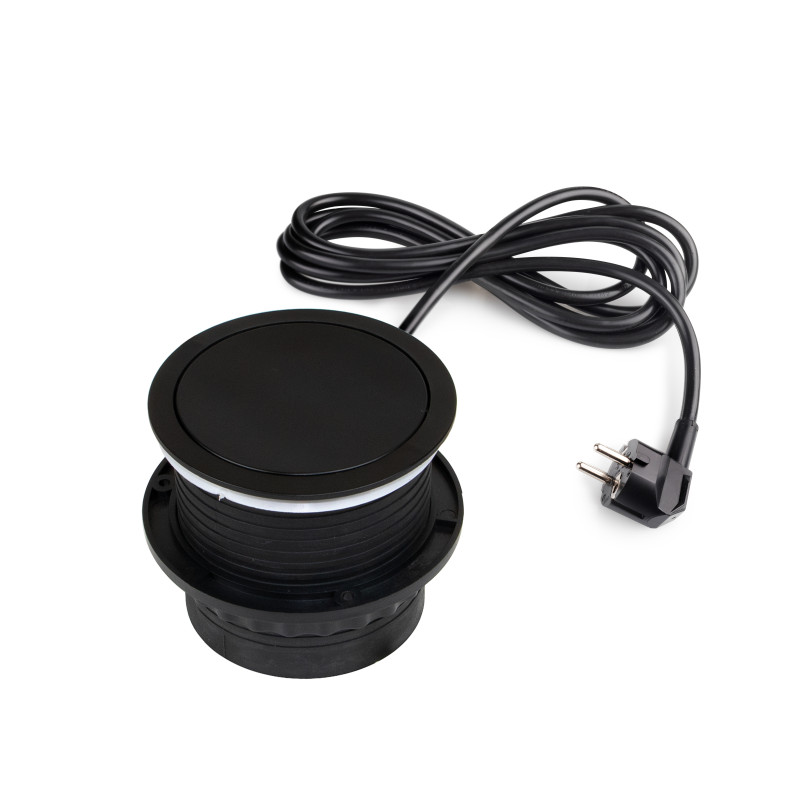 Multiconnettore Vertikal Push diametro 100mm, 3 spine di tipo Schuko, 1 USB tipo A, 1 USB tipo C, Acciaio e Tecnoplastica