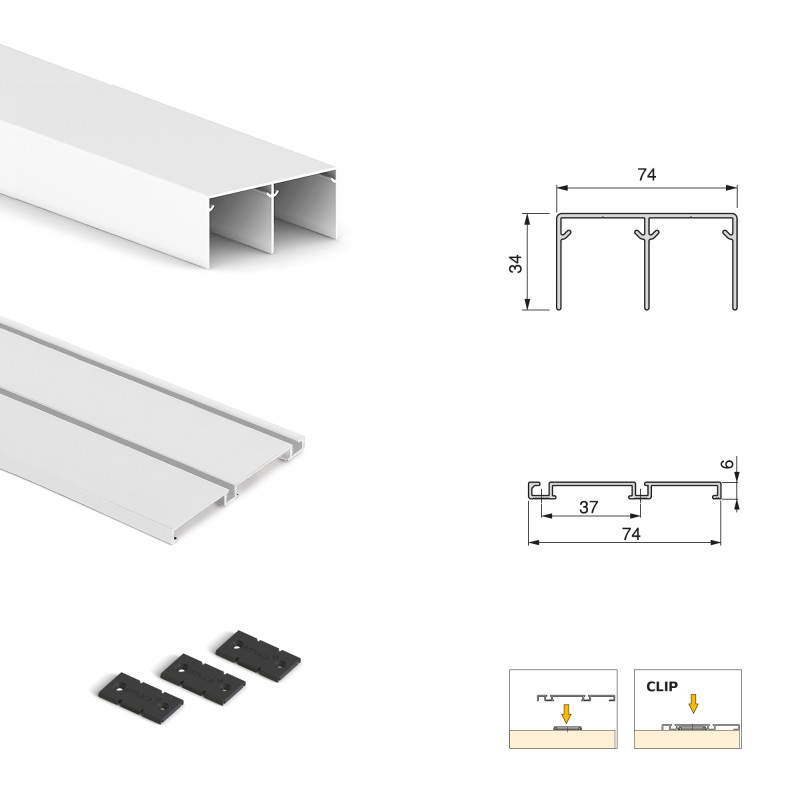 Kit di ferramenta per armadio 2 ante e chiusura ammortizzata Placard 74, Modello Maniglia Sharp, spessore 19 mm, pannelli