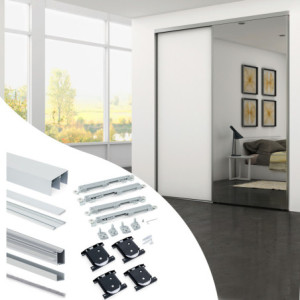 Kit di ferramenta per armadio a 2 porte scorrevoli e chiusura ammortizzata Placard 81, profilo Wave, spessore 18 mm, panne
