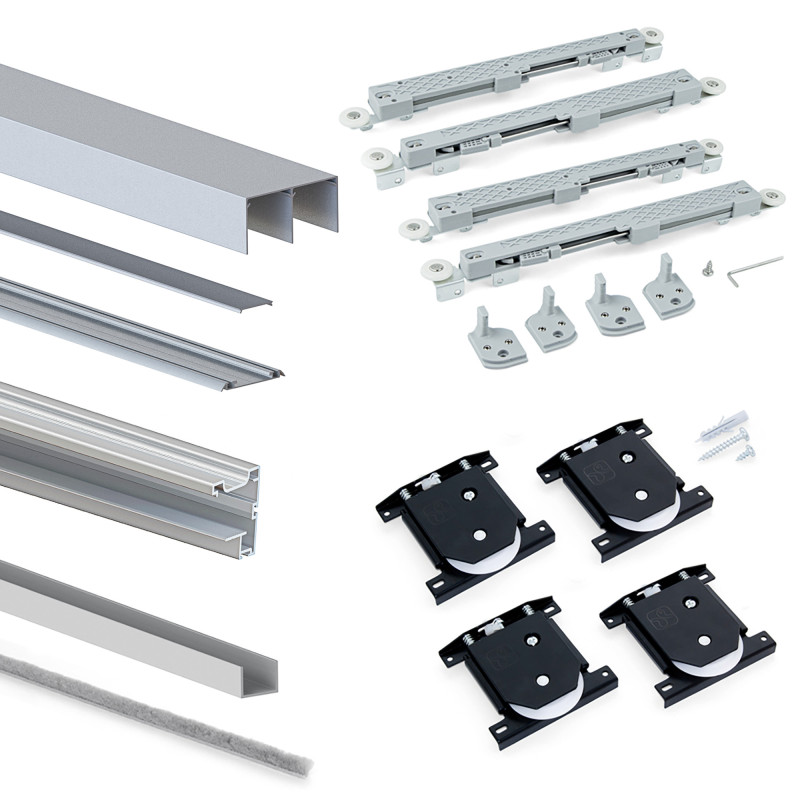 Kit di ferramenta per armadio a 2 ante e chiusura ammortizzata Placard 74, profilo Wave, spessore 16 mm, pannelli non incl