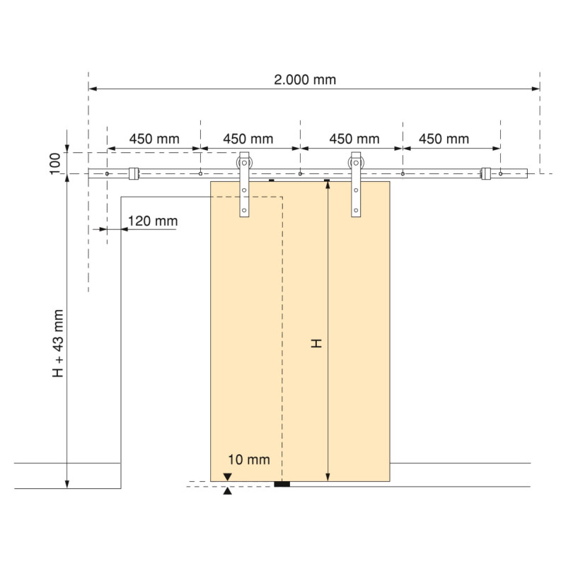 Kit di ferramentaper porta scorrevole appesa in legno Barn, con chiusura soft, pannelli non inclusi, Acciaio e Tecnoplasti
