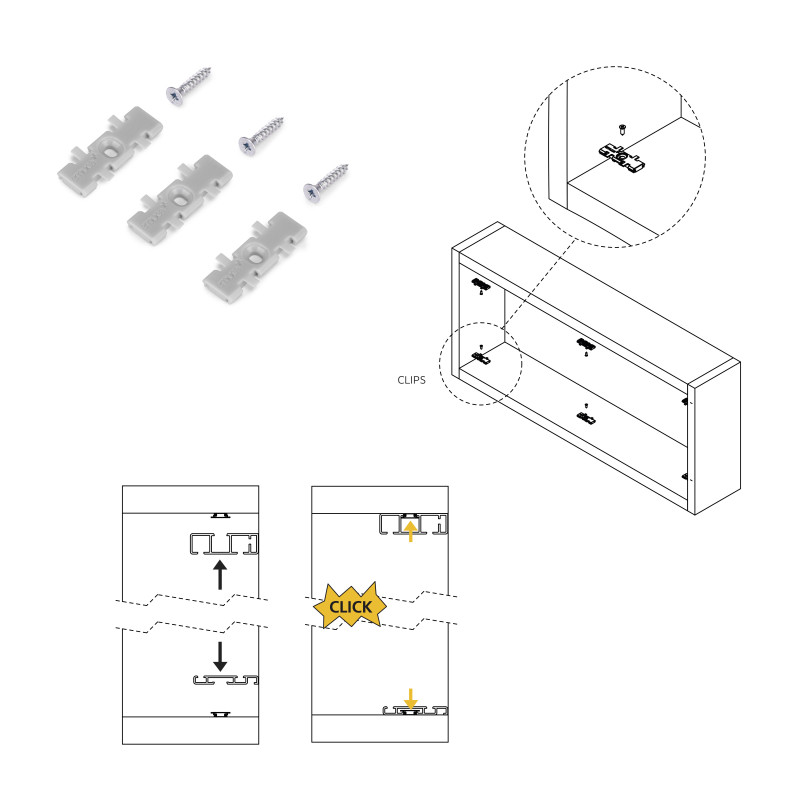 Kit di ferramenta per armadio 2 con porte scorrevoli e chiusura soft Flow2 con binari incassati 2,35 m, pannelli non inclu