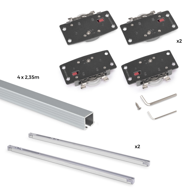Kit di ferramenta per armadio 2 con porte scorrevoli e chiusura soft Flow2 con binari incassati 2,35 m, pannelli non inclu