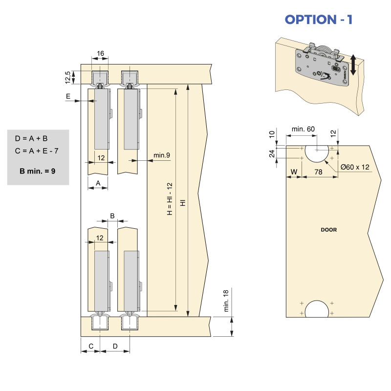 Kit di ferramenta per armadio 2 con porte scorrevoli e chiusura soft Flow2 con binari incassati 2,35 m, pannelli non inclu