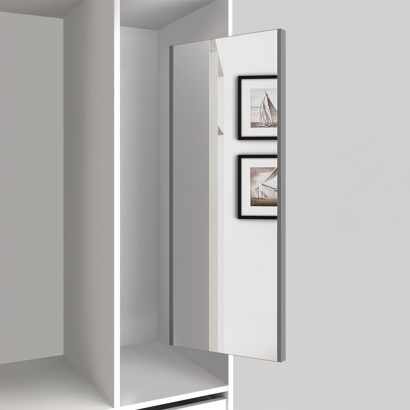 Specchio estraibile per interno dell'armadio, Acciaio e Tecnoplastica e Vetro, Verniciato grigio pietra