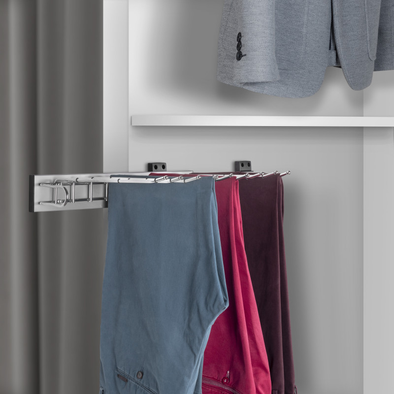 Portapantaloni con montaggio laterale per armadio Self, mano destra, Acciaio, Tecnoplastica e Alluminio, Cromato lucido