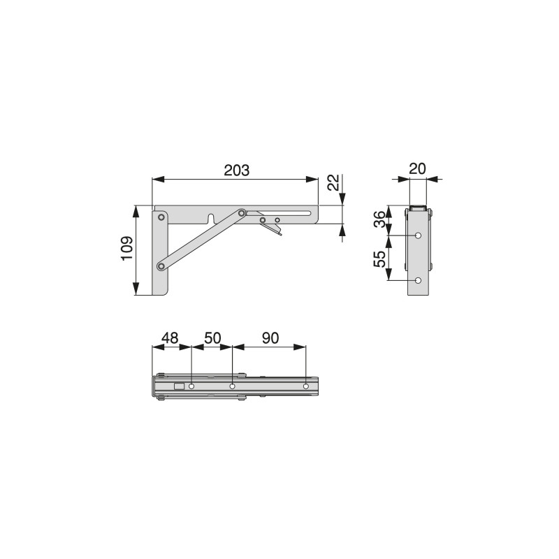 Set di supporti pieghevoli, lunghezza 203 mm, Acciaio, Verniciato nero