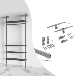 Kit di staffe per 4 ripiani in legno e 1 asta appendiabiti lunga 1 m Zero, Alluminio e Zama e Tecnoplastica, Verniciato ne