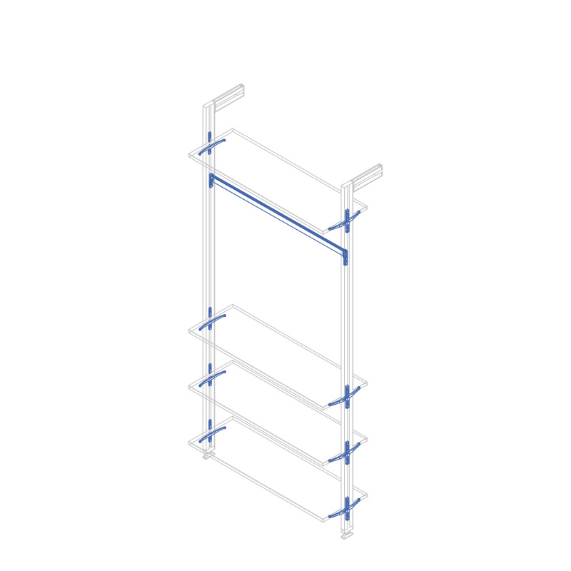 Kit di staffe per 1 ripiano in legno, 1 modulo e 1 asta di sospensione lunghezza 1m Zero, Zama, colore Grigio pietra verni