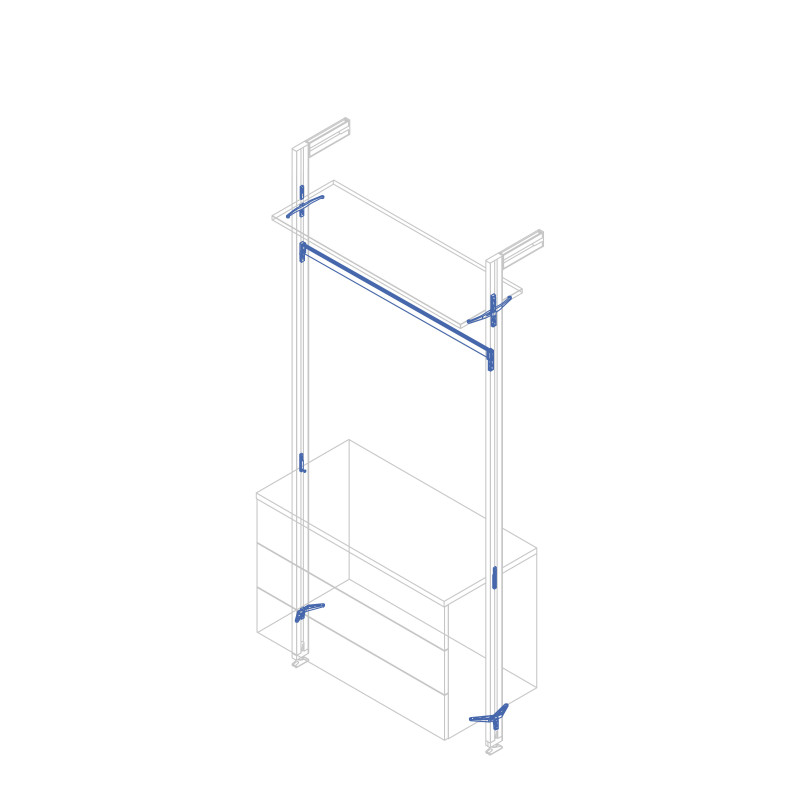 Kit di staffe per 1 ripiano in legno, 1 modulo e 1 asta di sospensione, lunghezza 1 m Zero, Zama, Verniciato nero testuriz