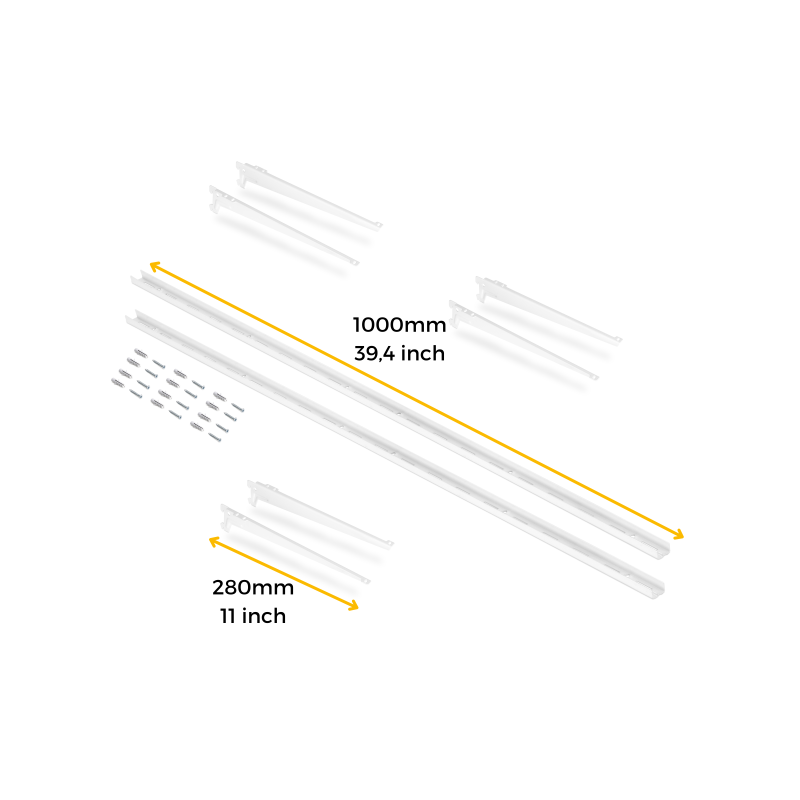 Kit di 3 mensole con staffe e supporti a parete Jagmet, lunghezza 380 mm, Acciaio, Verniciato bianco