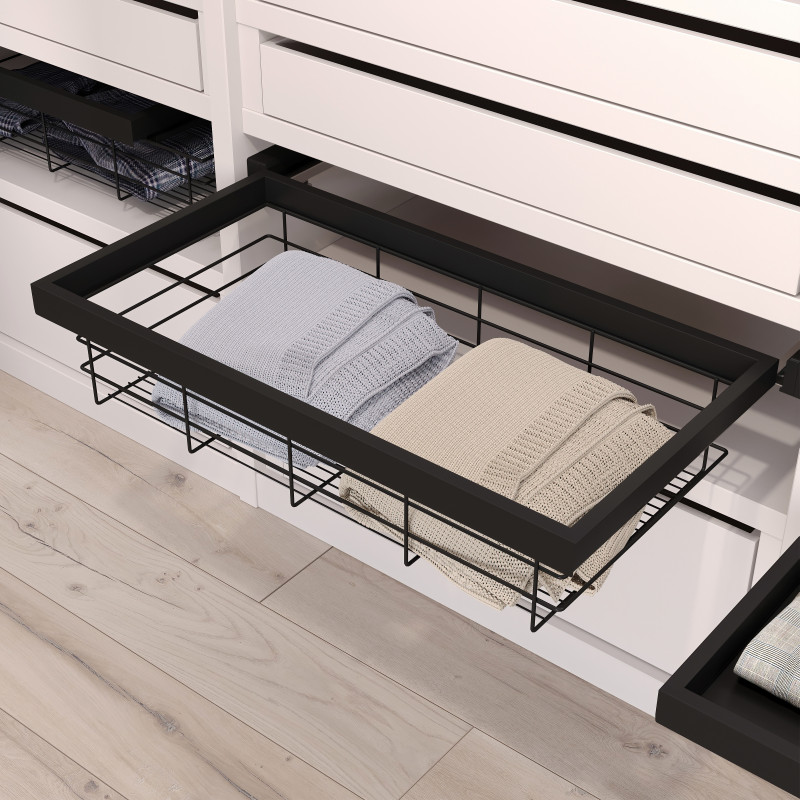 Kit di cestello in filo e telaio a scorrimento con chiusura ammortizzata per armadio, regolabile, modulo 900 mm, Grigio pi