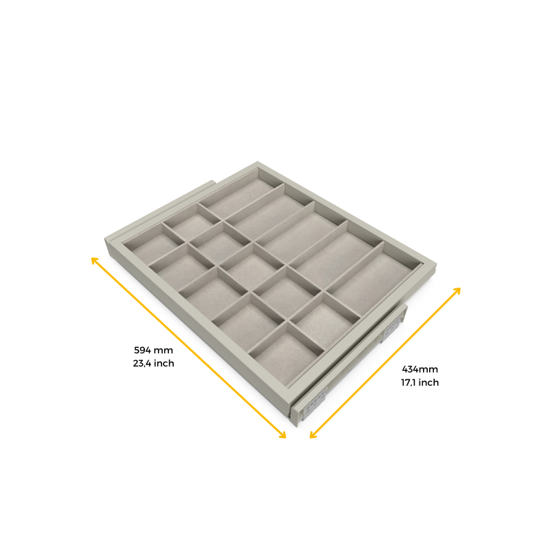 Kit di cassetto organizzatore e telaio a scorrimento con chiusura ammortizzata per armadio, regolabile, modulo 600 mm, Ner