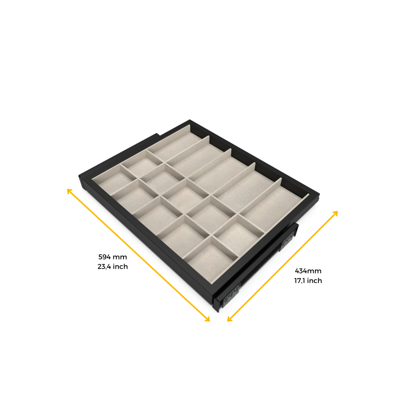 Kit di cassetto organizzatore e telaio a scorrimento con chiusura ammortizzata per armadio, regolabili, modulo 800 mm, Gri
