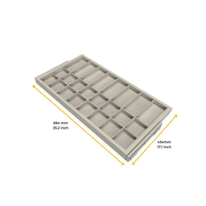 Kit di cassetto organizzatore e telaio a scorrimento con chiusura ammortizzata per armadio, regolabili, modulo 900 mm, Ner
