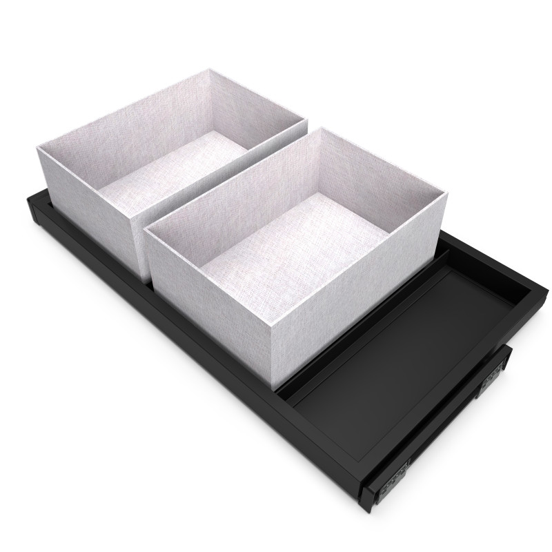 Kit di vassoio, 3 cestini organizzatori e telaio a scorrimento con chiusura ammortizzata per armadi, regolabile, modulo 90