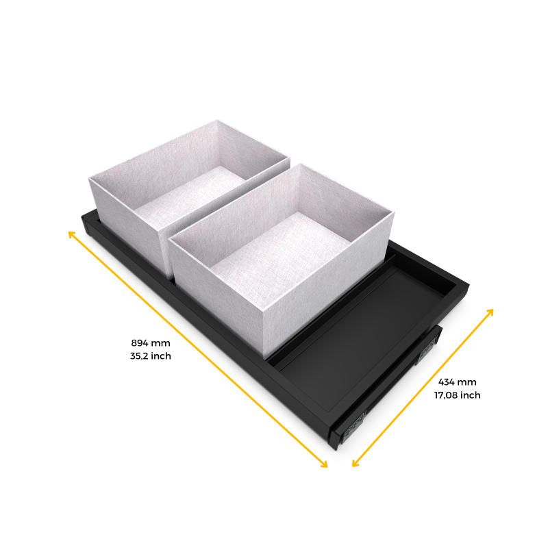 Kit di vassoio, 3 cestini organizzatori e telaio a scorrimento con chiusura ammortizzata per armadi, regolabile, modulo 90