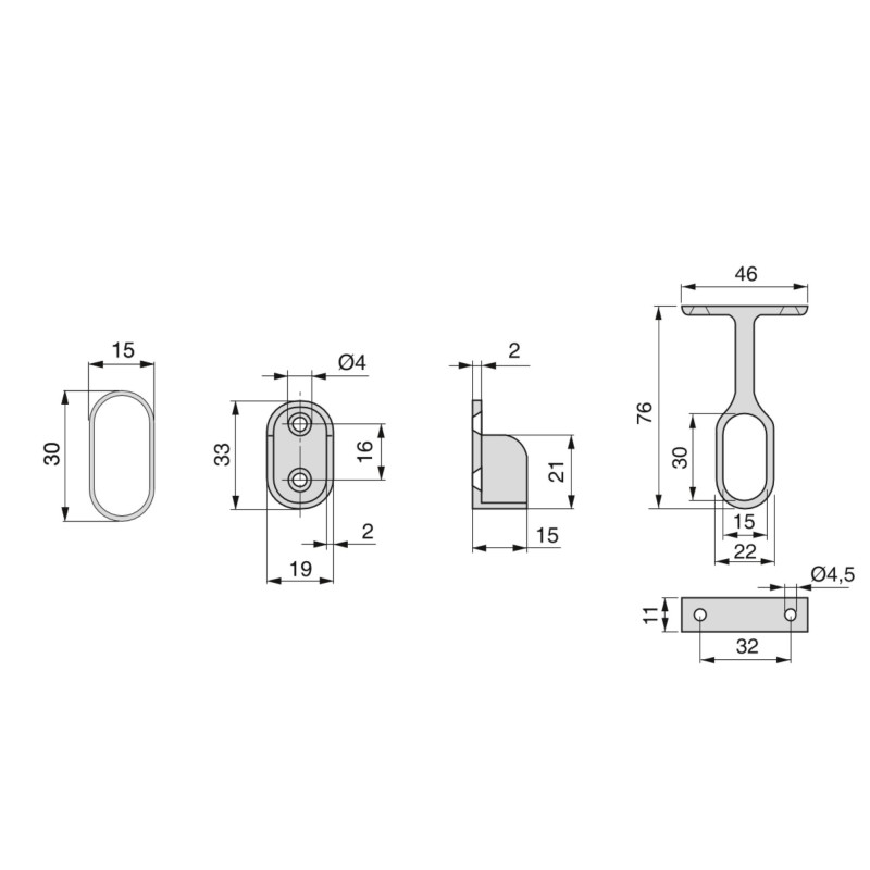 Lotto di 2 tubi appendiabiti rotondi D.28mm per armadi lunghezza 1,15m con reggitubi, Alluminio e Zama, Titanio