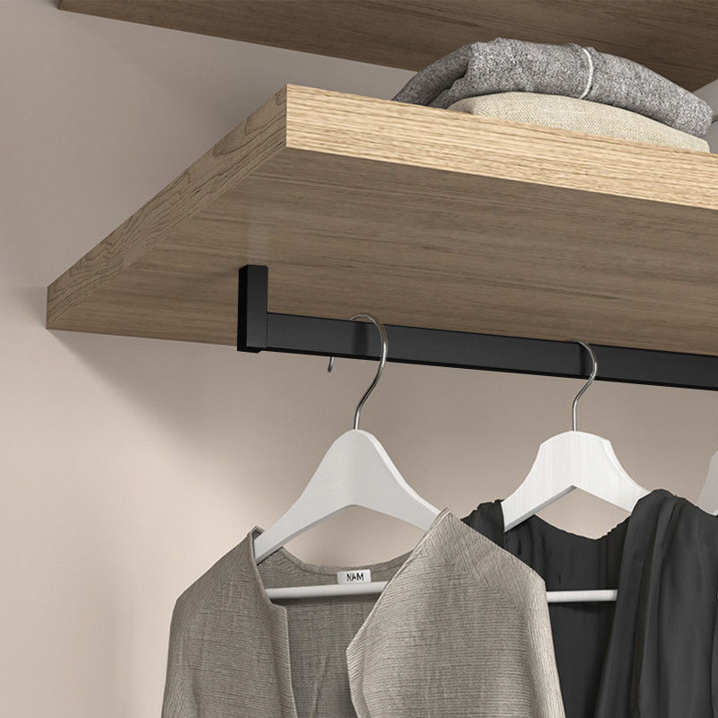 Lotto di 2 barre appendiabiti per armadio Luxe lunghi 0,75 m con reggitubi, Alluminio e Tecnoplastica, Verniciato Grigio P