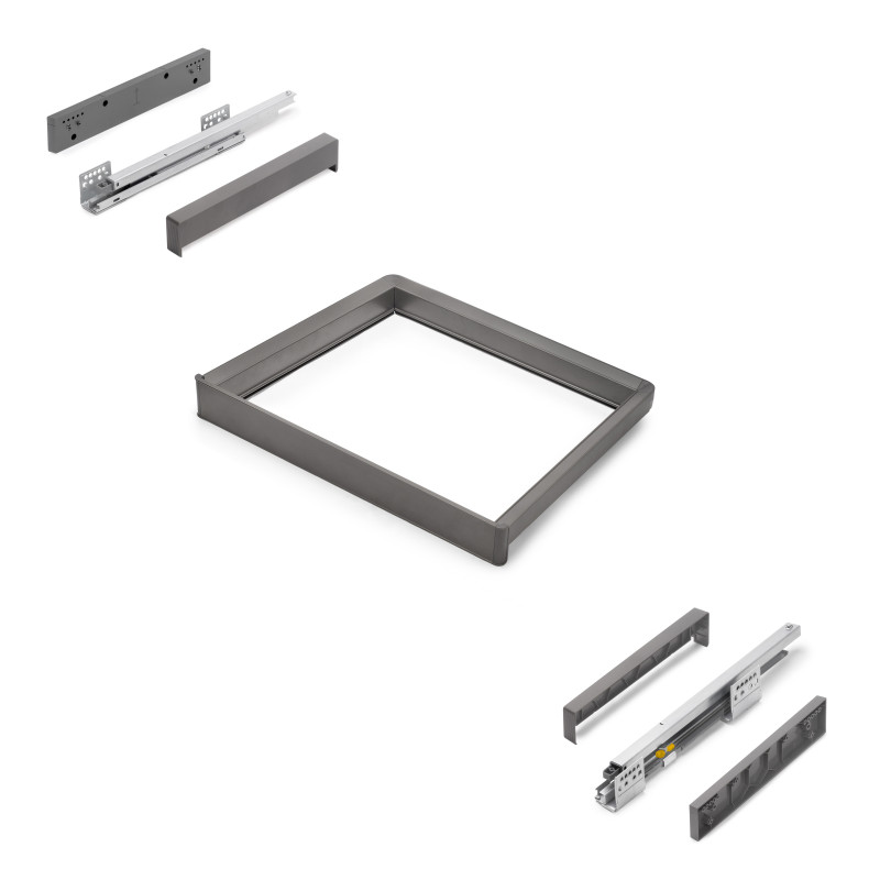 Kit vassoio ausiliario, cesto portabiancheria e telaio regolabile Quartz per armadi, chiusura ammortizzata e estrazione to