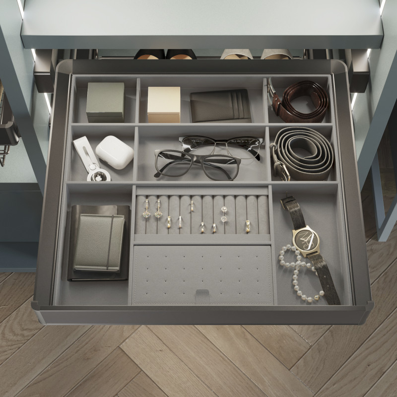 Telaio con guide a estrazione totale e chiusura morbida per accessori per armadi Quartz, 962-988mm, Alluminio e plastica