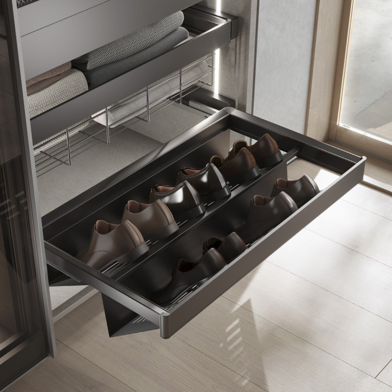 Specchio estraibile per interno dell'armadio Quartz, con rotazione 180gr 1.000x300mm, Alluminio, vetro e acciaio, Titanio
