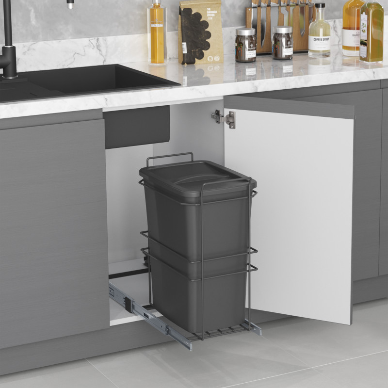 Contenitore per la raccolta differenziata Recycle Inox 2x12lt per il montaggio sul fondo e l'estrazione manuale/automatica